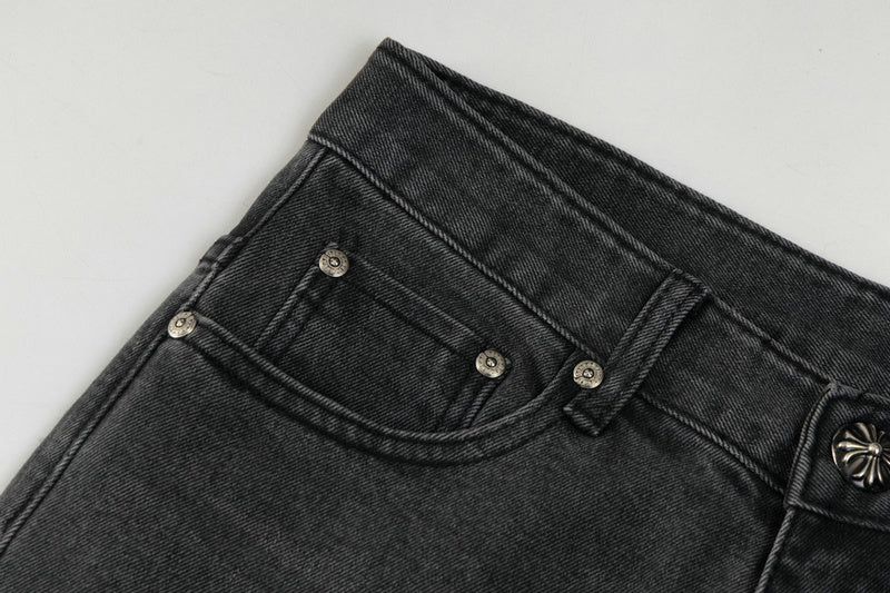 Stilfulde Herre Broderede Jeans Sort Denim Kryds Applikationer — Image 10