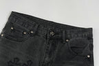 Stilfulde Herre Broderede Jeans Sort Denim Kryds Applikationer — Image 9
