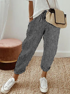 Løse Hørbukser Kvinder Beige Elastisk Talje Sommer — Image 19