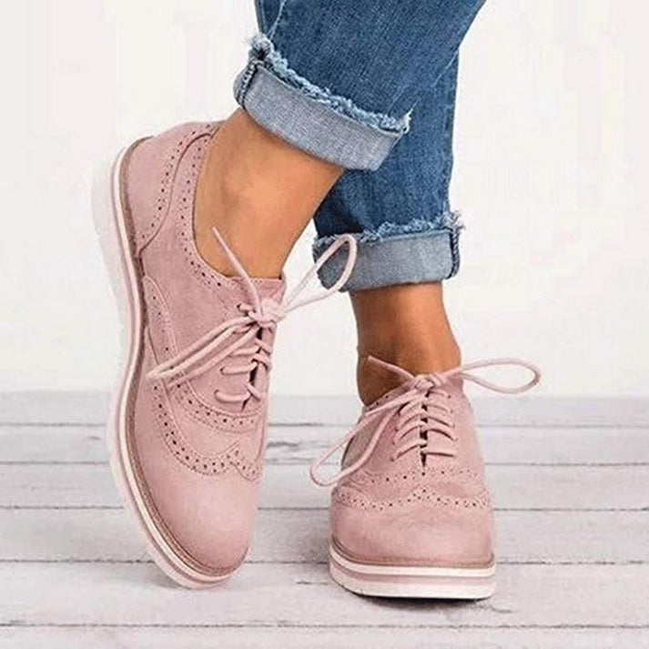 Elegant Suede Women's Brogues Shoes Pink Tan Navy Gray Black Comfortable Lace-Up — Main Image