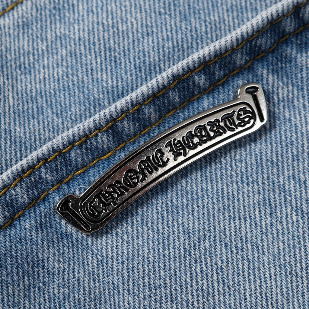 Chrome Hearts Herre Denim Shorts med Kryds Applikationer Blå Bomuld — Image 13