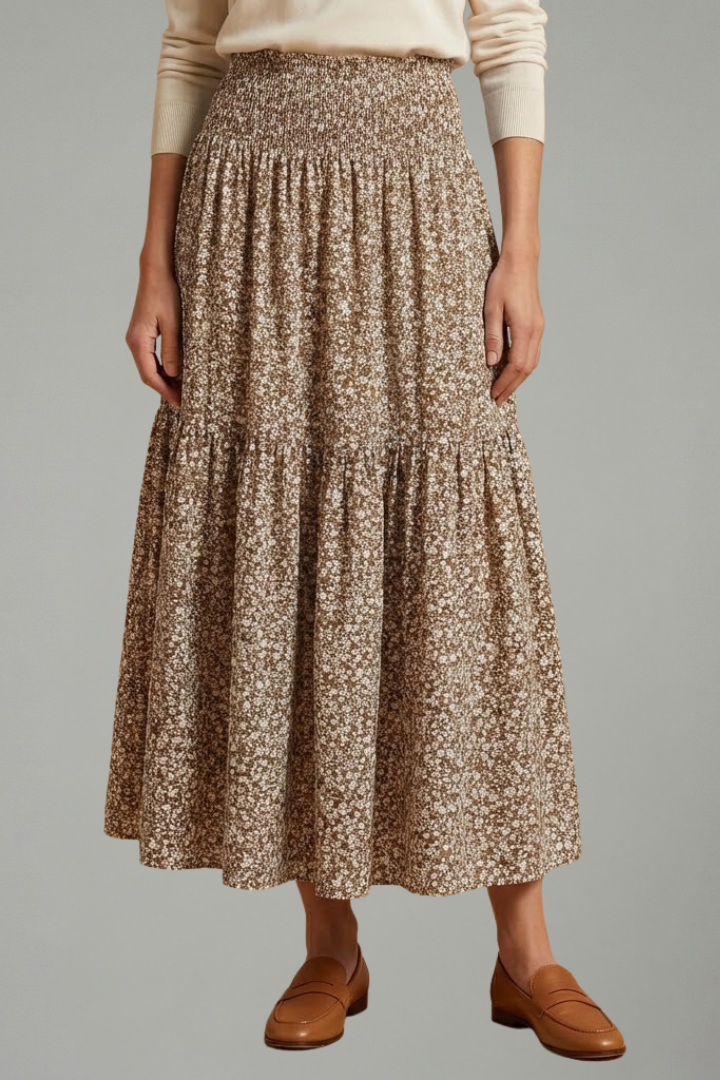 Women’s Skirt with Elastic Waistband and Floral Pattern