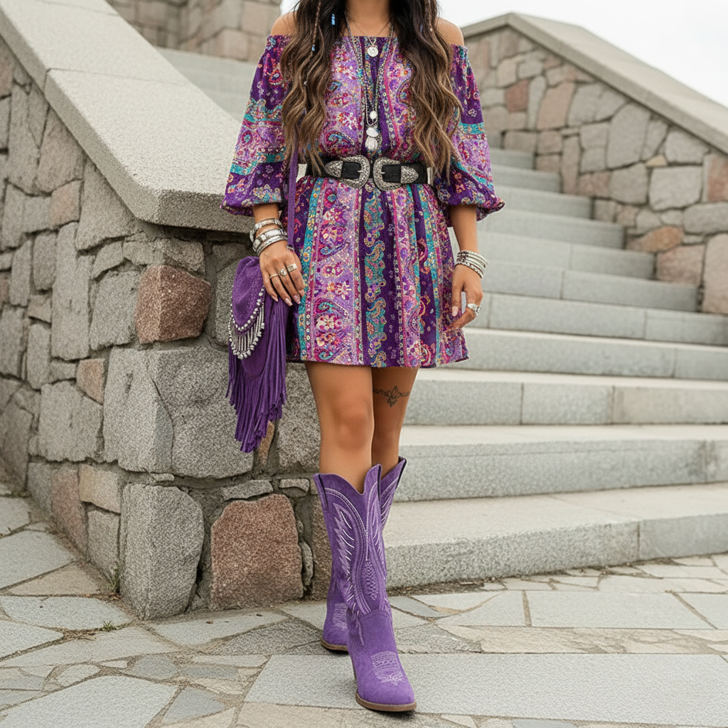 Elegant Cowboy Støvler til Kvinder i Ruskind - Brun, Rød, Lilla, Sort — Image 7