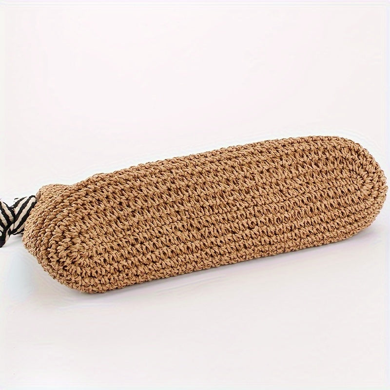 Håndvævet Jute Strandtaske med Stribet Strop, Brun, Unisex — Image 5