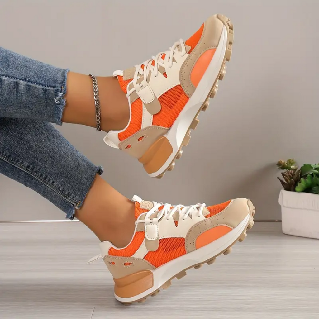 Dame Sneakers Åndbart Mesh Orange Beige Komfort Stødabsorberende Sportssko — Image 3