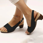 Elegant Dame Slingback Sandaler Læder Lav Hæl Justerbar Rem Sommer Komfort Sko — Main Image