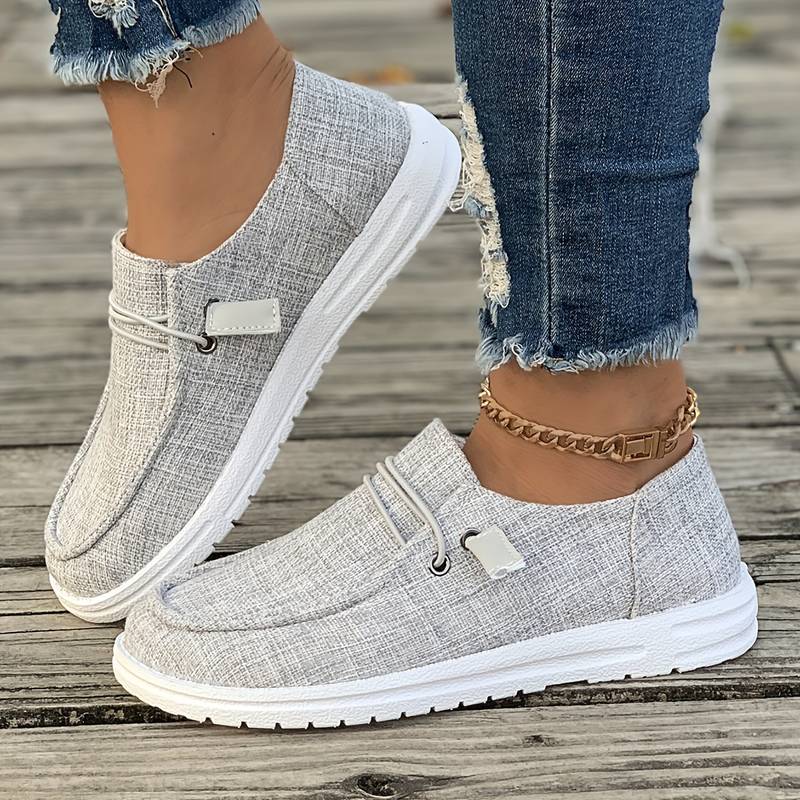 Dame Slip-On Linnedriversko Komfortable Åndbare Beige Sort Grå Letvægtssål — Image 5