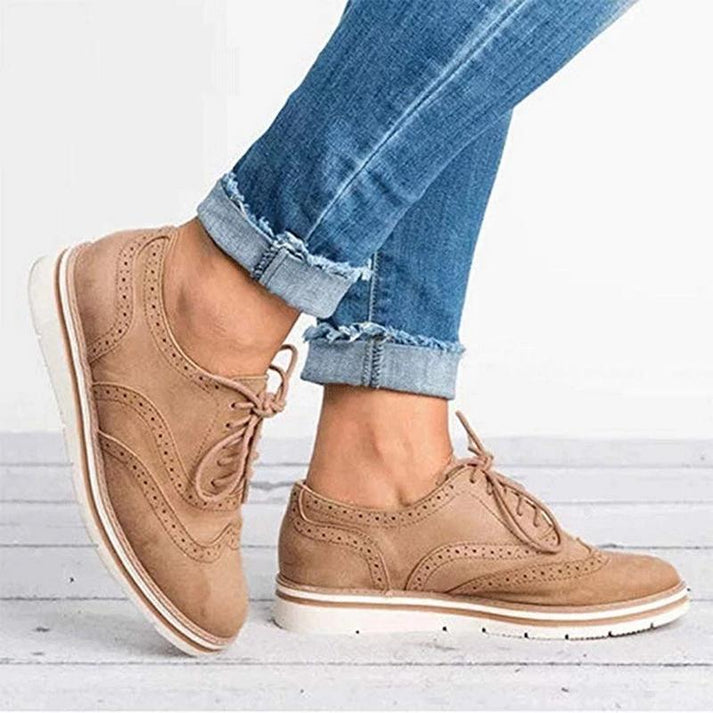 Elegant Suede Women's Brogues Shoes Pink Tan Navy Gray Black Comfortable Lace-Up — Image 2