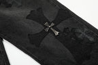 Unisex Denim Jeans med Krydsbroderi i Blå og Sort Bomuld — Image 18