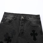 Unisex Denim Jeans med Krydsbroderi i Blå og Sort Bomuld — Image 13