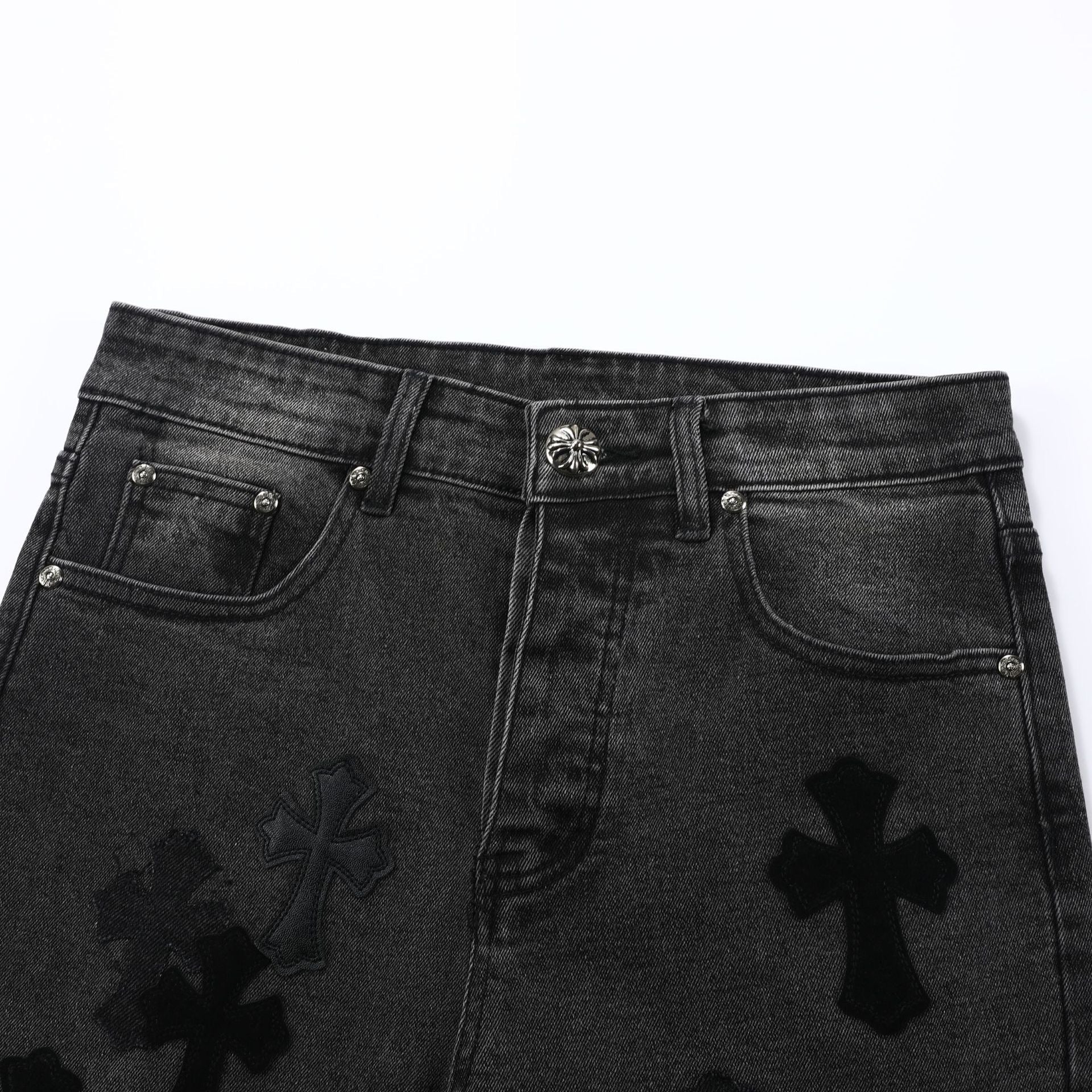 Unisex Denim Jeans med Krydsbroderi i Blå og Sort Bomuld — Image 13