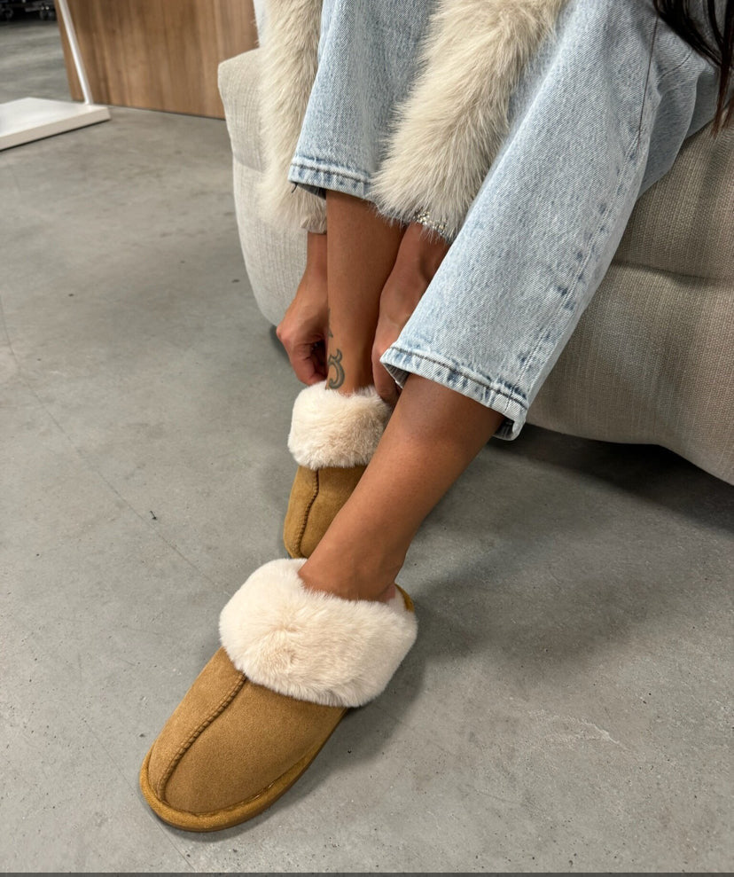 Luksuriøse fåreskind hjemmesko til kvinder brun blød varm — Image 8