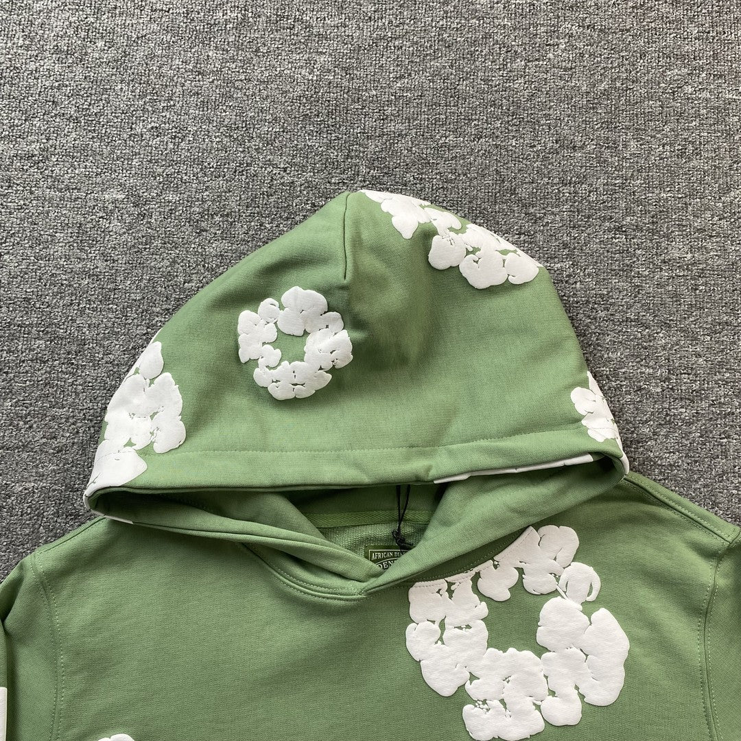 Denim Tears Unisex Hoodie Grøn Blomstermønster Bomuld S-XL — Image 3
