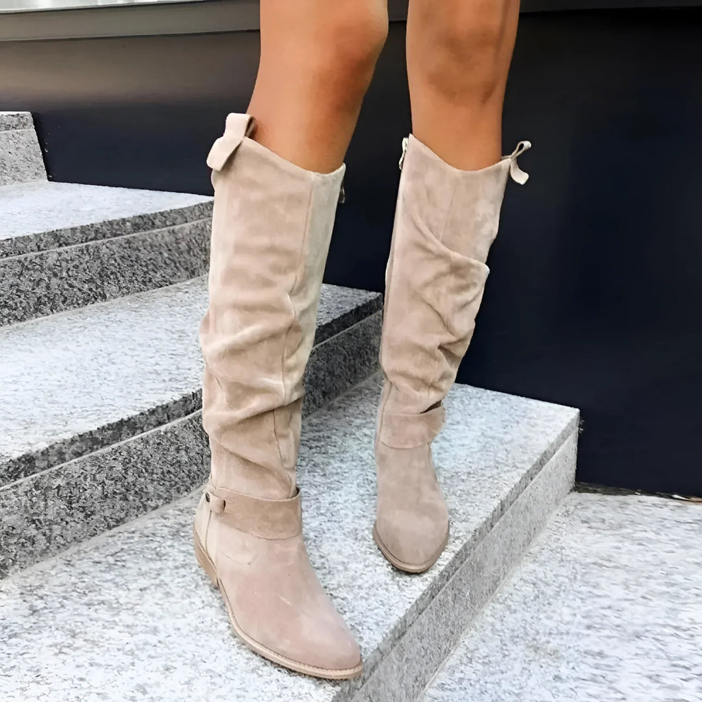 Elegant Kvinder Knæhøje Støvler Ruskind Beige Sort Brun Komfortabel Lynlås — Image 2