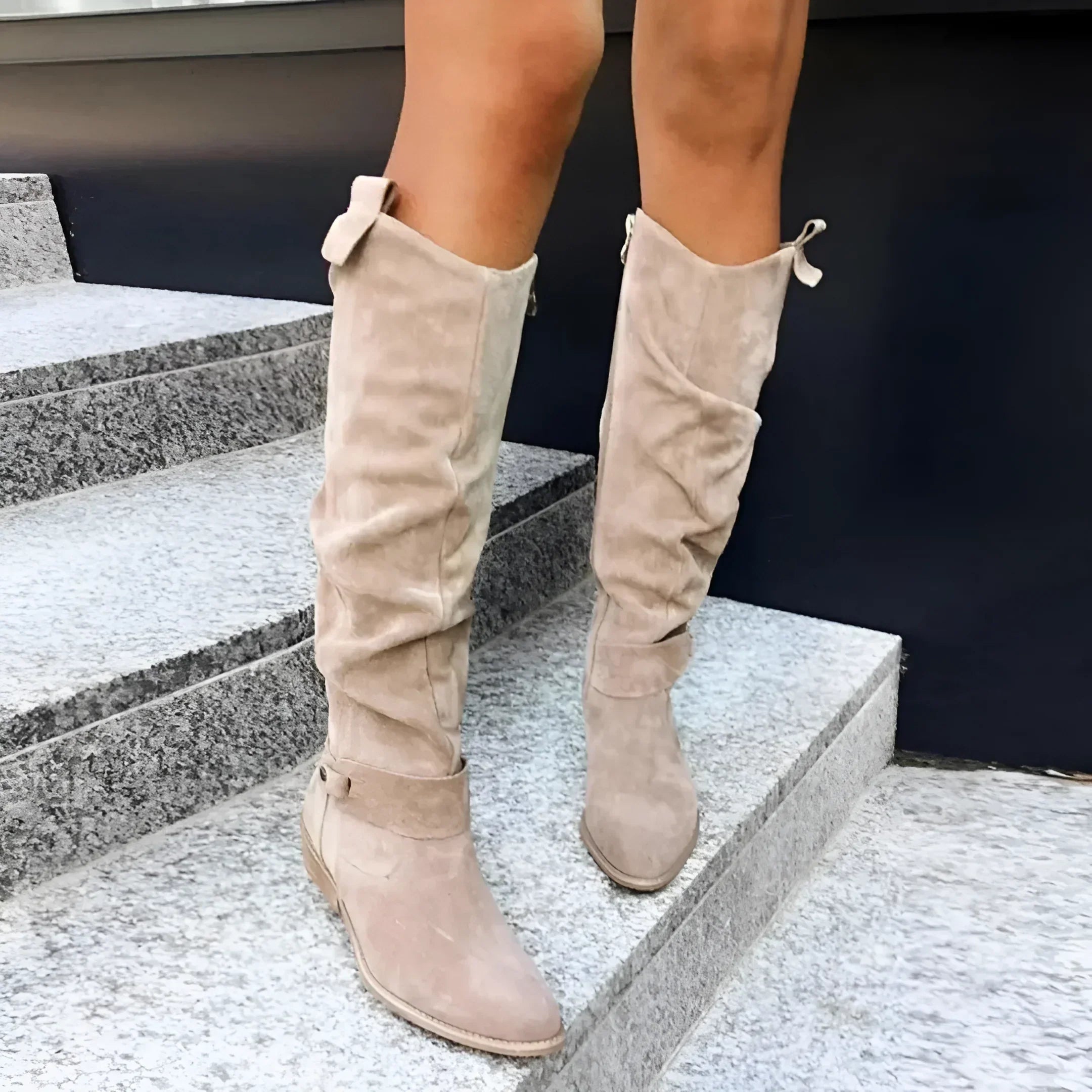 Elegant Kvinder Knæhøje Støvler Ruskind Beige Sort Brun Komfortabel Lynlås — Image 2