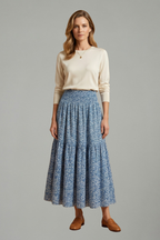 Women’s Skirt with Elastic Waistband and Floral Pattern