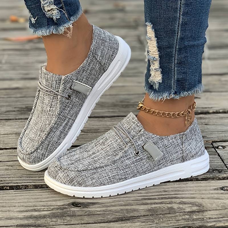 Dame Slip-On Linnedriversko Komfortable Åndbare Beige Sort Grå Letvægtssål — Image 4