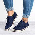 Elegant Suede Women's Brogues Shoes Pink Tan Navy Gray Black Comfortable Lace-Up — Image 8