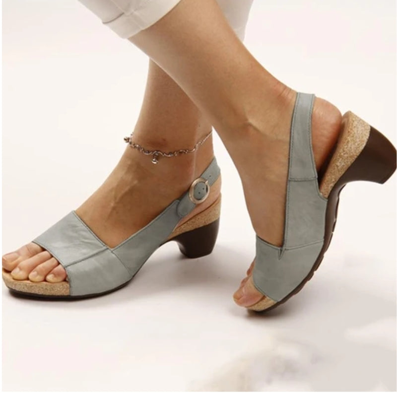 Elegant Dame Slingback Sandaler Læder Lav Hæl Justerbar Rem Sommer Komfort Sko — Image 3