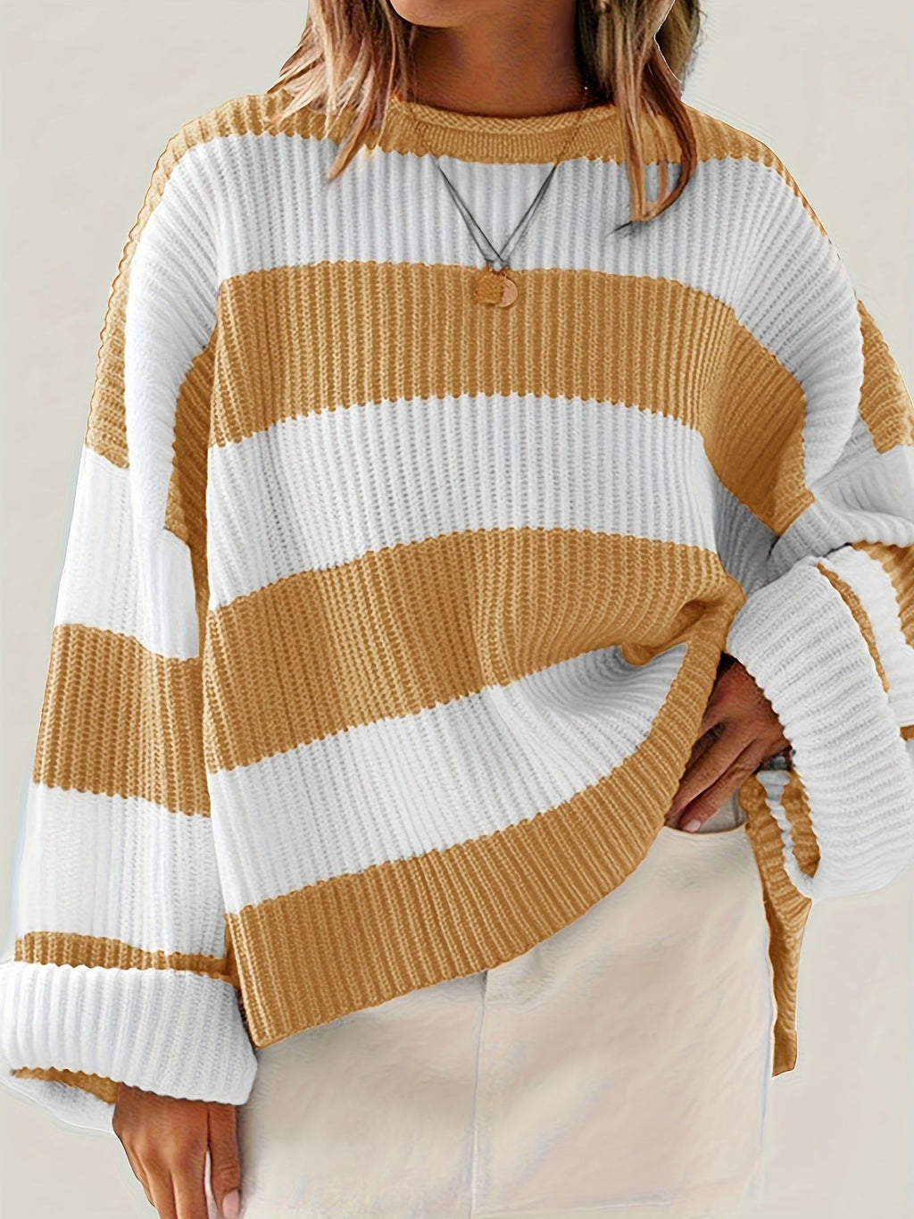 Stribet Striktrøje til Kvinder Lange Ærmer Bomuld Afslappet Pasform — Image 10