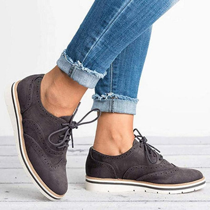 Elegant Suede Women's Brogues Shoes Pink Tan Navy Gray Black Comfortable Lace-Up — Image 9