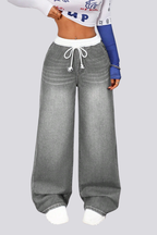 Women’s Straight-Leg Jeans with Drawstring Waist and Wide Legs