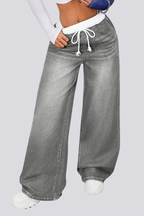 Women’s Straight-Leg Jeans with Drawstring Waist and Wide Legs