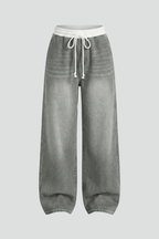 Women’s Straight-Leg Jeans with Drawstring Waist and Wide Legs