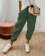 Løse Hørbukser Kvinder Beige Elastisk Talje Sommer — Image 15