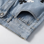Chrome Hearts Herre Denim Shorts med Kryds Applikationer Blå Bomuld — Image 8