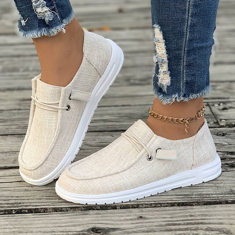 Dame Slip-On Linnedriversko Komfortable Åndbare Beige Sort Grå Letvægtssål — Image 6