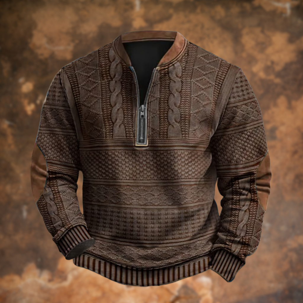 Herre Sweater med Lynlås og Albuelapper, Bomuldsblanding, Casual Strik Trøje — Image 4