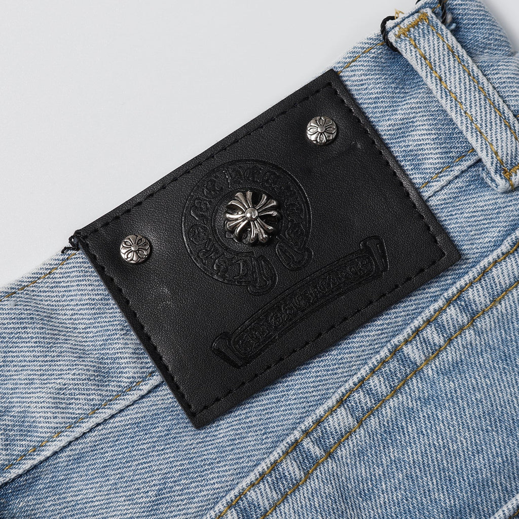 Chrome Hearts Herre Denim Shorts med Kryds Applikationer Blå Bomuld — Image 11