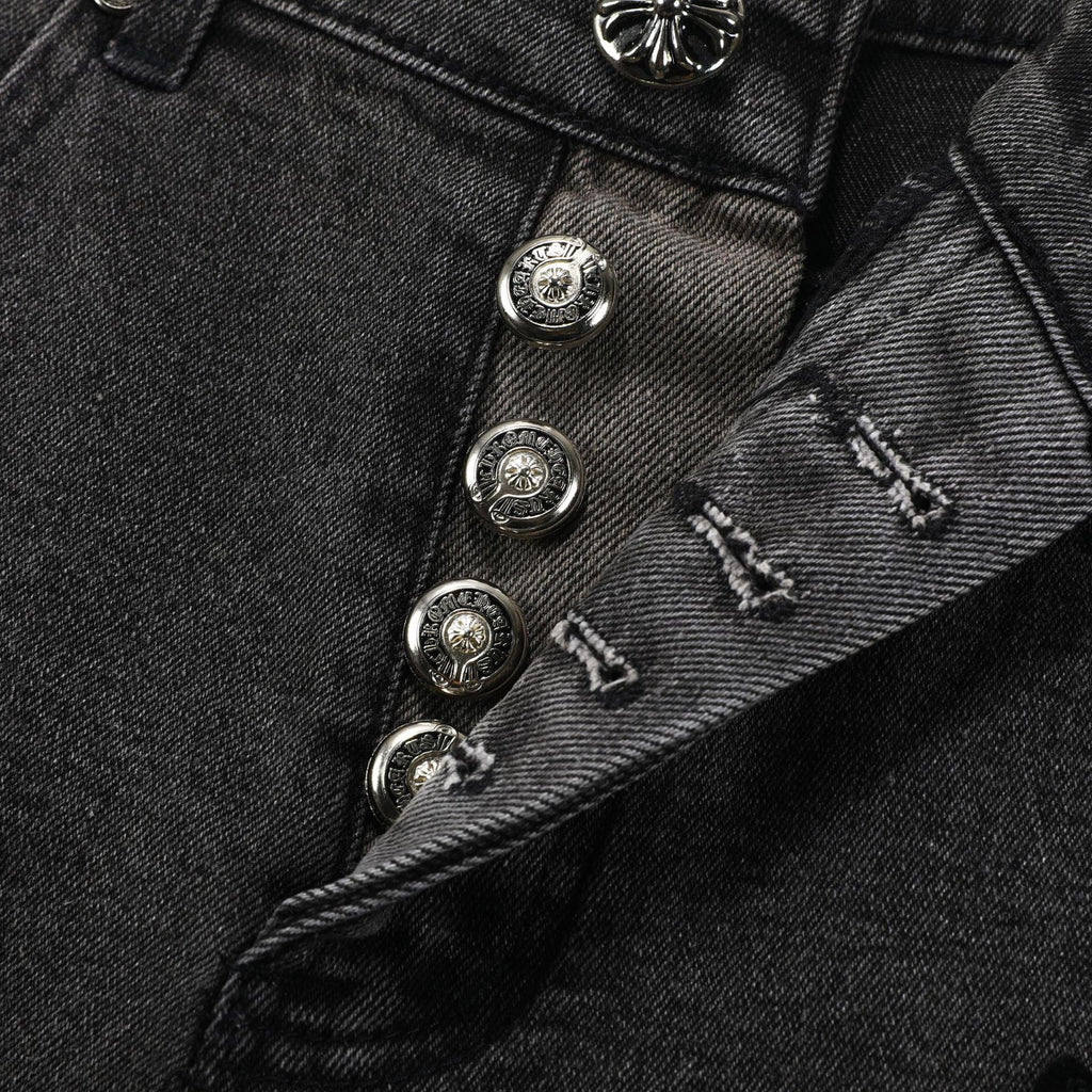 Unisex Denim Jeans med Krydsbroderi i Blå og Sort Bomuld — Image 14