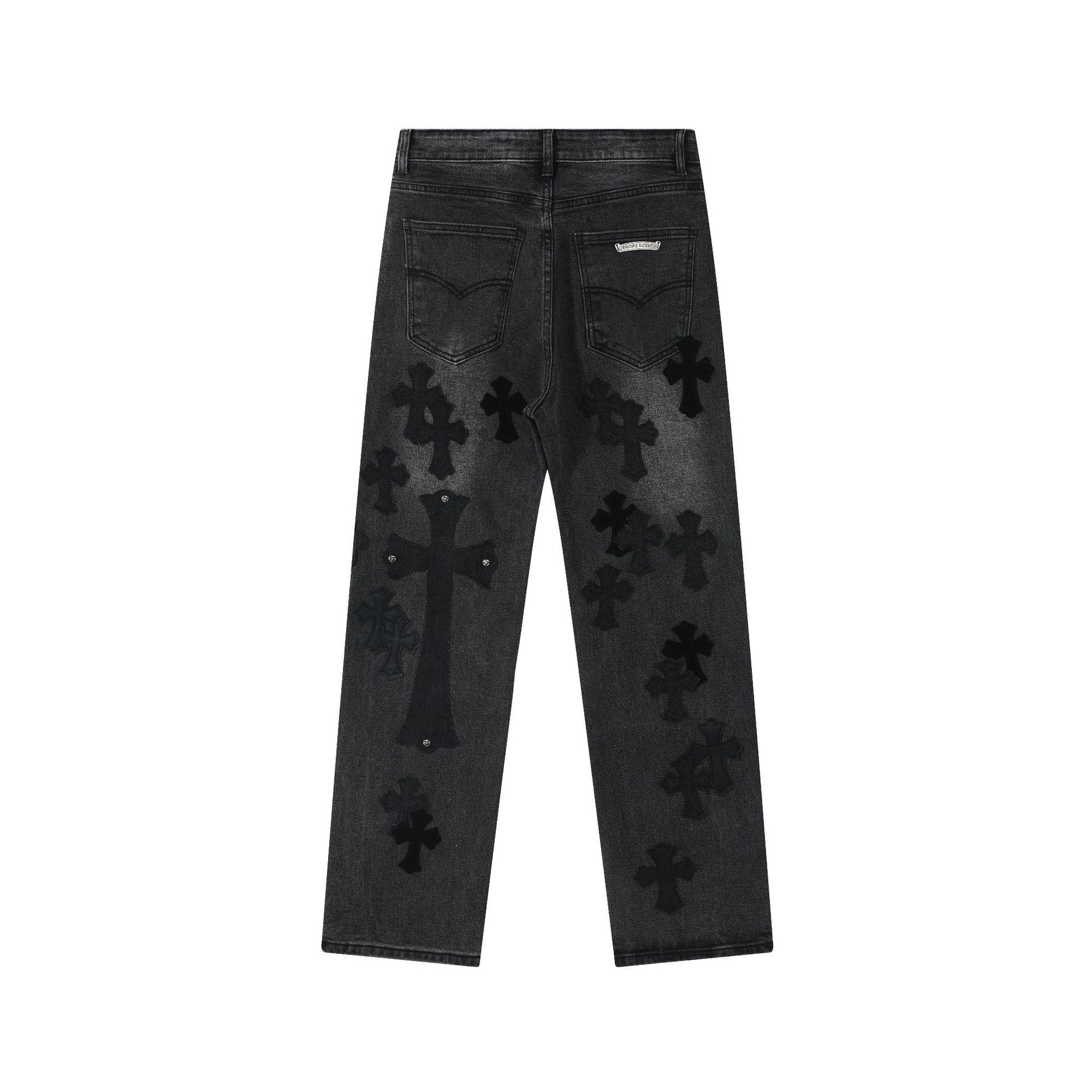 Unisex Denim Jeans med Krydsbroderi i Blå og Sort Bomuld — Image 12