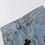 Chrome Hearts Herre Denim Shorts med Kryds Applikationer Blå Bomuld — Image 5