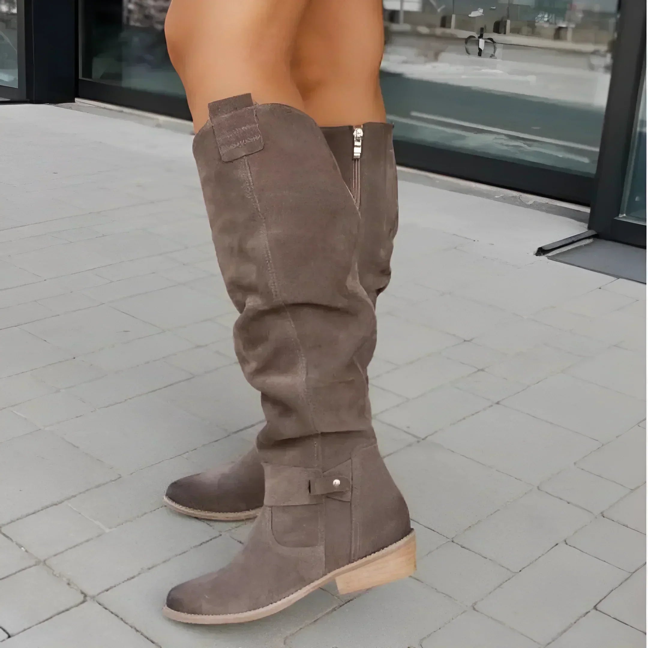 Elegant Kvinder Knæhøje Støvler Ruskind Beige Sort Brun Komfortabel Lynlås — Image 3