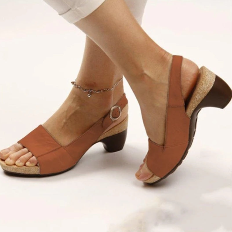 Elegant Dame Slingback Sandaler Læder Lav Hæl Justerbar Rem Sommer Komfort Sko — Image 4