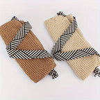 Håndvævet Jute Strandtaske med Stribet Strop, Brun, Unisex — Image 4