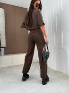 Brun Cropped T-shirt og Wide Leg Jeans Sæt til Kvinder i Bomuldsblanding — Image 5