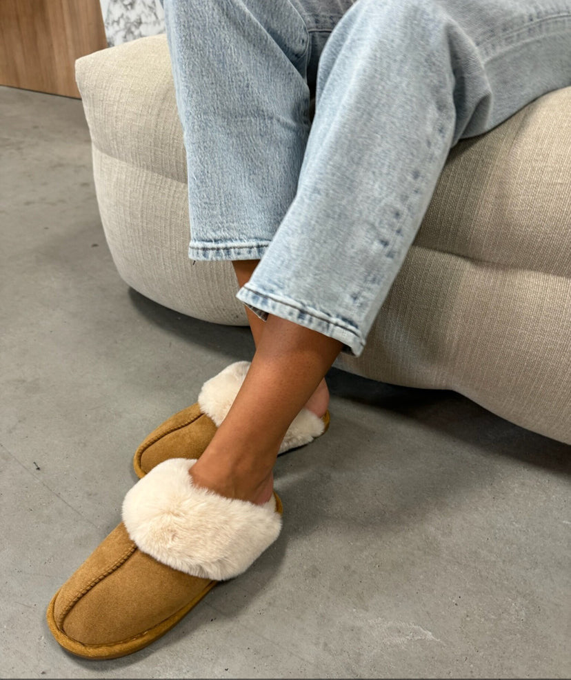 Luksuriøse fåreskind hjemmesko til kvinder brun blød varm — Image 6
