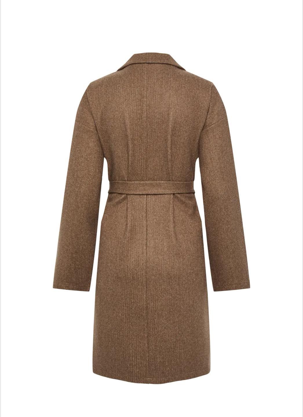 Pieces Brun Slå-om Frakke med Bælte. Elegant damefrakke i uldblanding. — Image 2