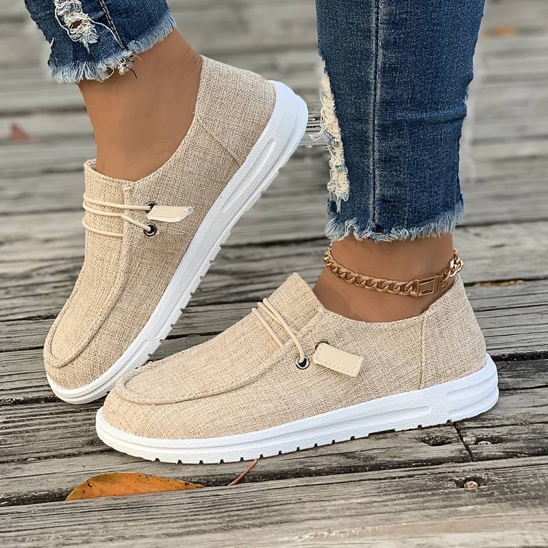 Dame Slip-On Linnedriversko Komfortable Åndbare Beige Sort Grå Letvægtssål — Image 2