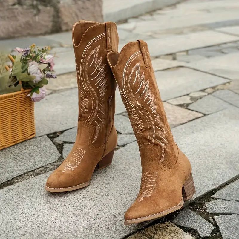 Elegant Cowboy Støvler til Kvinder i Ruskind - Brun, Rød, Lilla, Sort — Image 5