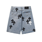 Chrome Hearts Herre Denim Shorts med Kryds Applikationer Blå Bomuld — Image 2