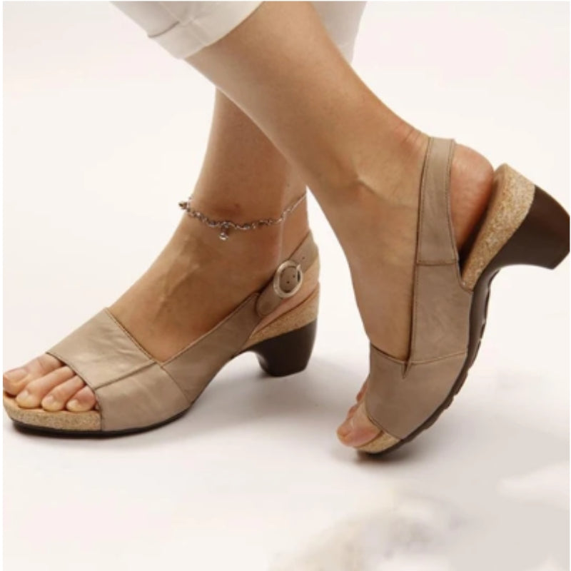 Elegant Dame Slingback Sandaler Læder Lav Hæl Justerbar Rem Sommer Komfort Sko — Image 6