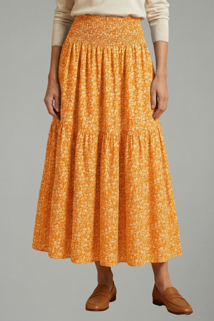 Women’s Skirt with Elastic Waistband and Floral Pattern