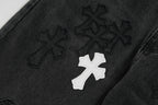 Stilfulde Herre Broderede Jeans Sort Denim Kryds Applikationer — Image 15