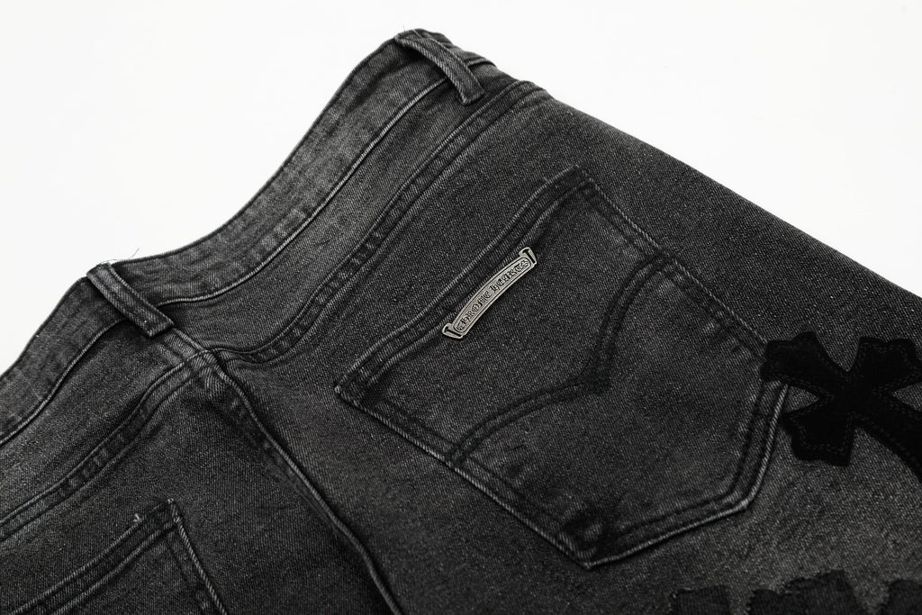 Unisex Denim Jeans med Krydsbroderi i Blå og Sort Bomuld — Image 19