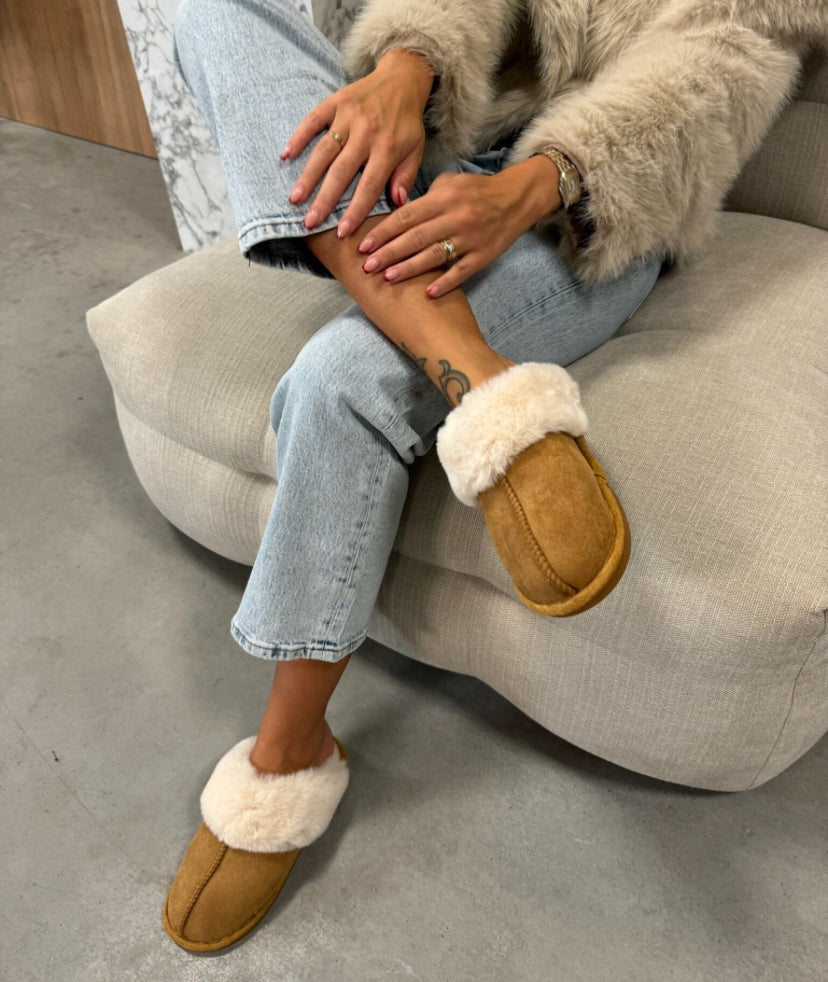 Luksuriøse fåreskind hjemmesko til kvinder brun blød varm — Image 7